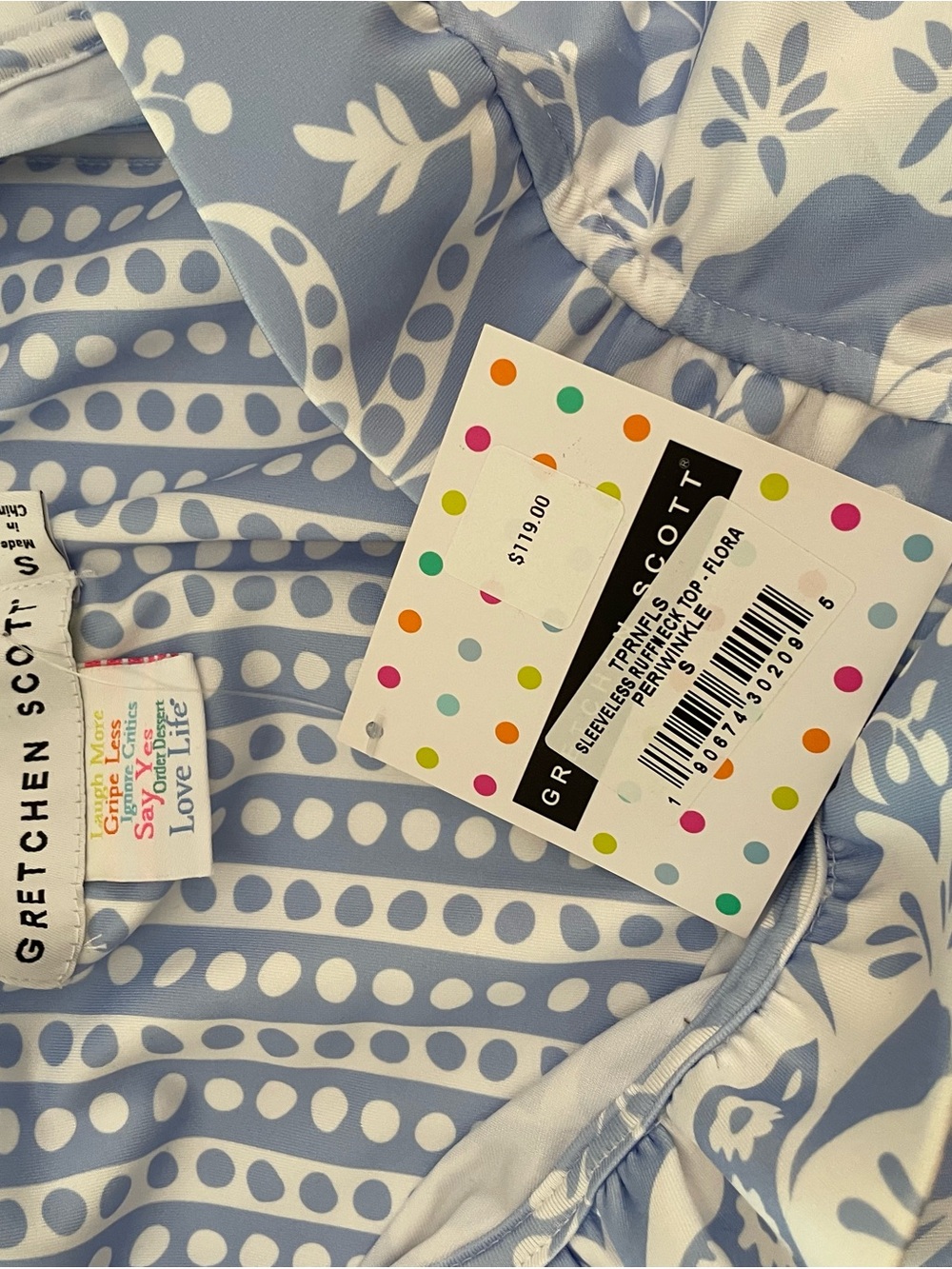 Gretchen Scott Designs Light Blue & White Floral Dot One-Piece